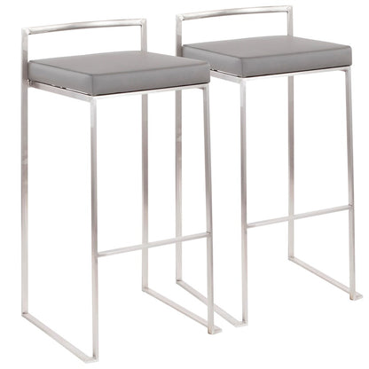 LumiSource Fuji Stackable Barstool Set of 2 | Contemporary Stainless Steel and Grey PU | Kitchen Island & Home Bar Seating | Model B30-FUJIGY2