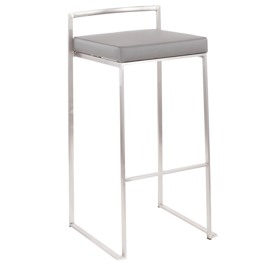 LumiSource Fuji Stackable Barstool Set of 2 | Contemporary Stainless Steel and Grey PU | Kitchen Island & Home Bar Seating | Model B30-FUJIGY2