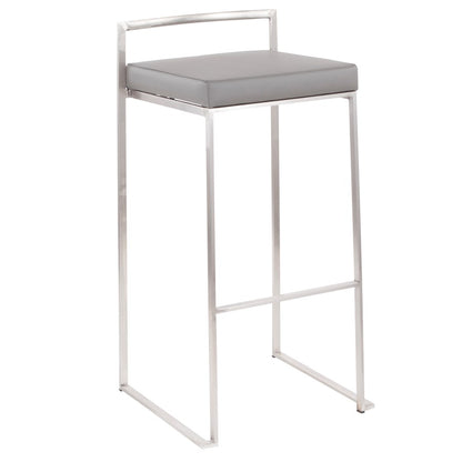LumiSource Fuji Stackable Barstool Set of 2 | Contemporary Stainless Steel and Grey PU | Kitchen Island & Home Bar Seating | Model B30-FUJIGY2