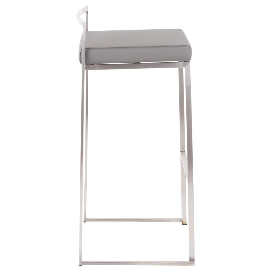 LumiSource Fuji Stackable Barstool Set of 2 | Contemporary Stainless Steel and Grey PU | Kitchen Island & Home Bar Seating | Model B30-FUJIGY2