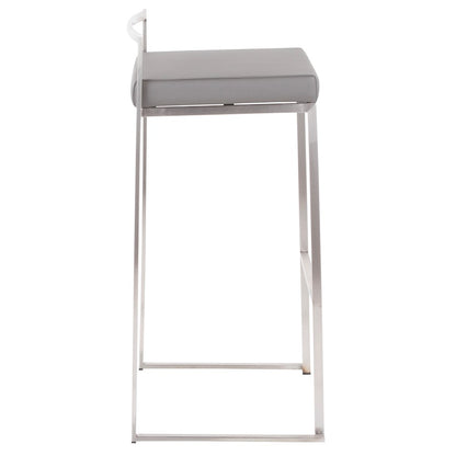 LumiSource Fuji Stackable Barstool Set of 2 | Contemporary Stainless Steel and Grey PU | Kitchen Island & Home Bar Seating | Model B30-FUJIGY2