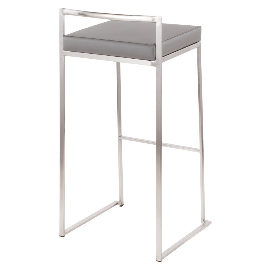 LumiSource Fuji Stackable Barstool Set of 2 | Contemporary Stainless Steel and Grey PU | Kitchen Island & Home Bar Seating | Model B30-FUJIGY2