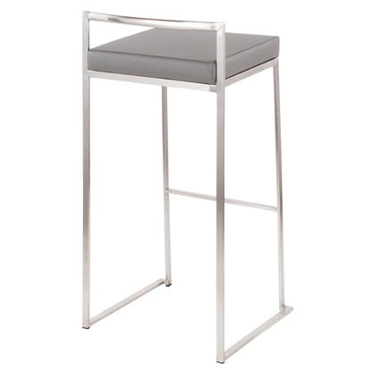 LumiSource Fuji Stackable Barstool Set of 2 | Contemporary Stainless Steel and Grey PU | Kitchen Island & Home Bar Seating | Model B30-FUJIGY2