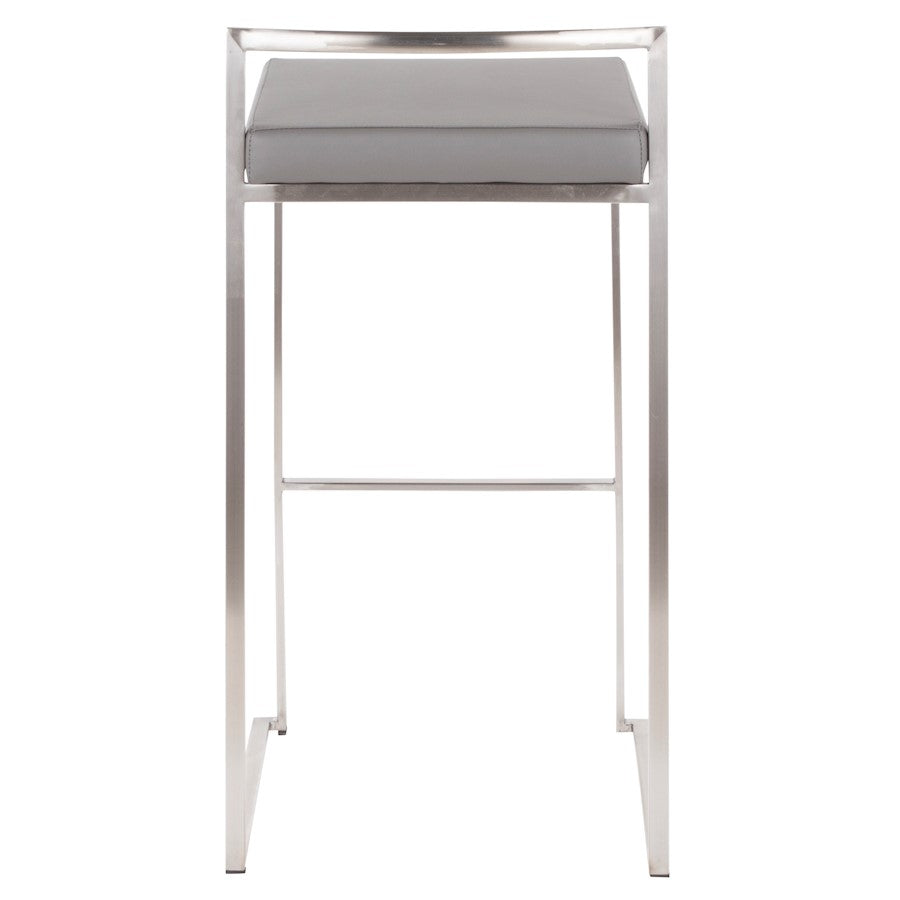 LumiSource Fuji Stackable Barstool Set of 2 | Contemporary Stainless Steel and Grey PU | Kitchen Island & Home Bar Seating | Model B30-FUJIGY2