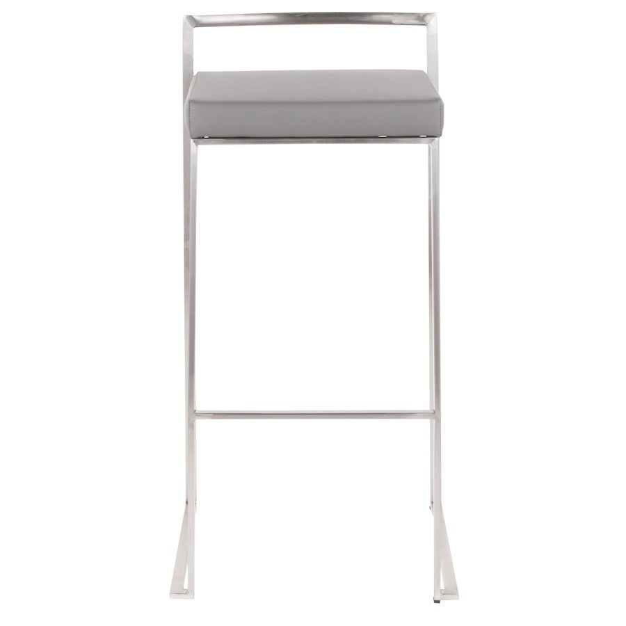 LumiSource Fuji Stackable Barstool Set of 2 | Contemporary Stainless Steel and Grey PU | Kitchen Island & Home Bar Seating | Model B30-FUJIGY2