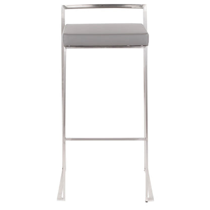 LumiSource Fuji Stackable Barstool Set of 2 | Contemporary Stainless Steel and Grey PU | Kitchen Island & Home Bar Seating | Model B30-FUJIGY2