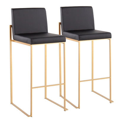 LumiSource Fuji High Back Barstool Set of 2 | Contemporary Gold Steel and Black PU | Kitchen Island & Home Bar Seating | Model B30-FUJIHBAUBK2