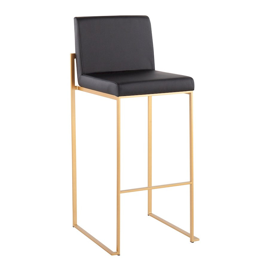 LumiSource Fuji High Back Barstool Set of 2 | Contemporary Gold Steel and Black PU | Kitchen Island & Home Bar Seating | Model B30-FUJIHBAUBK2