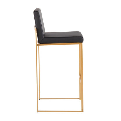 LumiSource Fuji High Back Barstool Set of 2 | Contemporary Gold Steel and Black PU | Kitchen Island & Home Bar Seating | Model B30-FUJIHBAUBK2