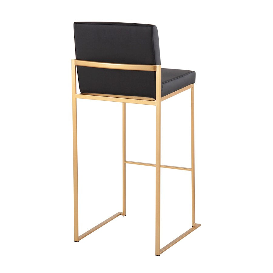 LumiSource Fuji High Back Barstool Set of 2 | Contemporary Gold Steel and Black PU | Kitchen Island & Home Bar Seating | Model B30-FUJIHBAUBK2