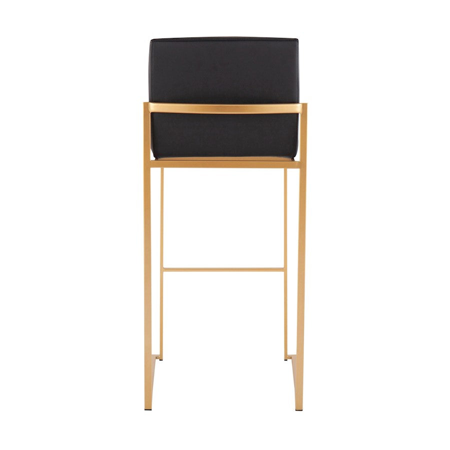 LumiSource Fuji High Back Barstool Set of 2 | Contemporary Gold Steel and Black PU | Kitchen Island & Home Bar Seating | Model B30-FUJIHBAUBK2