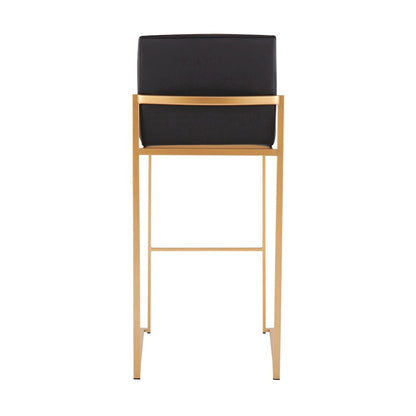 LumiSource Fuji High Back Barstool Set of 2 | Contemporary Gold Steel and Black PU | Kitchen Island & Home Bar Seating | Model B30-FUJIHBAUBK2