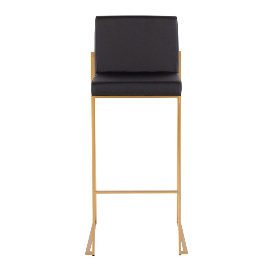 LumiSource Fuji High Back Barstool Set of 2 | Contemporary Gold Steel and Black PU | Kitchen Island & Home Bar Seating | Model B30-FUJIHBAUBK2