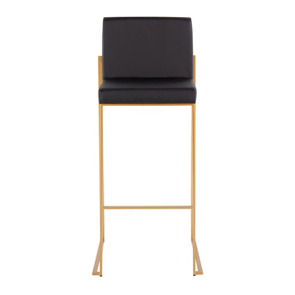 LumiSource Fuji High Back Barstool Set of 2 | Contemporary Gold Steel and Black PU | Kitchen Island & Home Bar Seating | Model B30-FUJIHBAUBK2