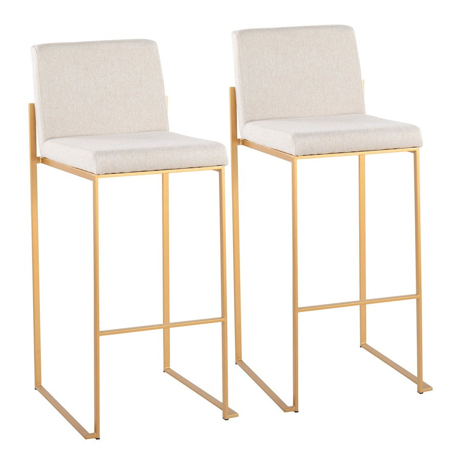 LumiSource Fuji High Back Barstool Set of 2 | Gold Steel Frame & Beige Fabric | Kitchen Island & Bar Seating | Model B30-FUJIHBAUFBG2