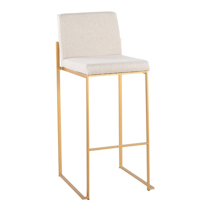 LumiSource Fuji High Back Barstool Set of 2 | Gold Steel Frame & Beige Fabric | Kitchen Island & Bar Seating | Model B30-FUJIHBAUFBG2