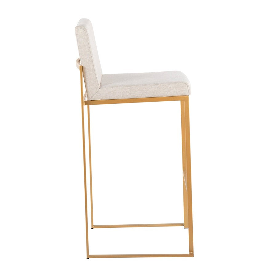 LumiSource Fuji High Back Barstool Set of 2 | Gold Steel Frame & Beige Fabric | Kitchen Island & Bar Seating | Model B30-FUJIHBAUFBG2