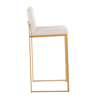 LumiSource Fuji High Back Barstool Set of 2 | Gold Steel Frame & Beige Fabric | Kitchen Island & Bar Seating | Model B30-FUJIHBAUFBG2