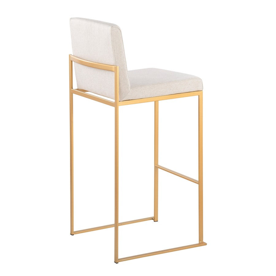 LumiSource Fuji High Back Barstool Set of 2 | Gold Steel Frame & Beige Fabric | Kitchen Island & Bar Seating | Model B30-FUJIHBAUFBG2