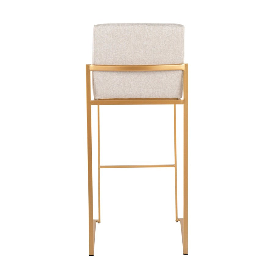 LumiSource Fuji High Back Barstool Set of 2 | Gold Steel Frame & Beige Fabric | Kitchen Island & Bar Seating | Model B30-FUJIHBAUFBG2