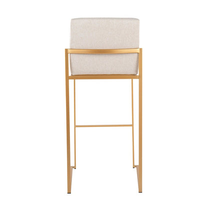 LumiSource Fuji High Back Barstool Set of 2 | Gold Steel Frame & Beige Fabric | Kitchen Island & Bar Seating | Model B30-FUJIHBAUFBG2