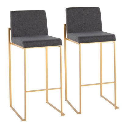 LumiSource Fuji High Back Barstool Set of 2 | Gold Steel Frame & Charcoal Fabric | Kitchen Island & Bar Seating | Model B30-FUJIHBAUFCHAR2