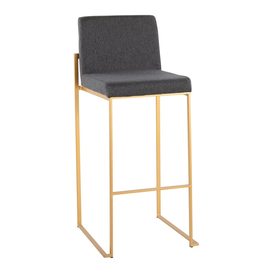 LumiSource Fuji High Back Barstool Set of 2 | Gold Steel Frame & Charcoal Fabric | Kitchen Island & Bar Seating | Model B30-FUJIHBAUFCHAR2