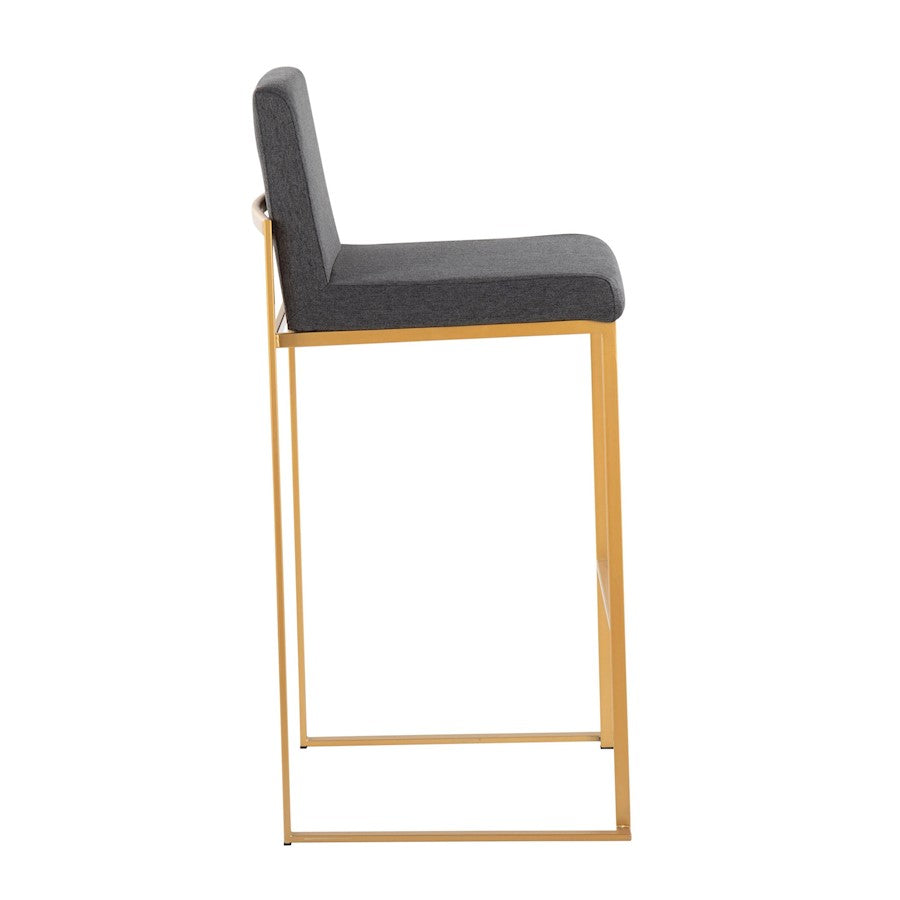 LumiSource Fuji High Back Barstool Set of 2 | Gold Steel Frame & Charcoal Fabric | Kitchen Island & Bar Seating | Model B30-FUJIHBAUFCHAR2