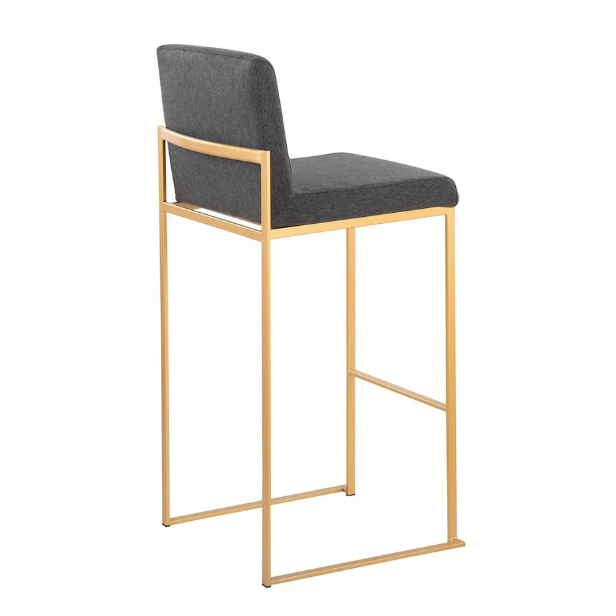 LumiSource Fuji High Back Barstool Set of 2 | Gold Steel Frame & Charcoal Fabric | Kitchen Island & Bar Seating | Model B30-FUJIHBAUFCHAR2