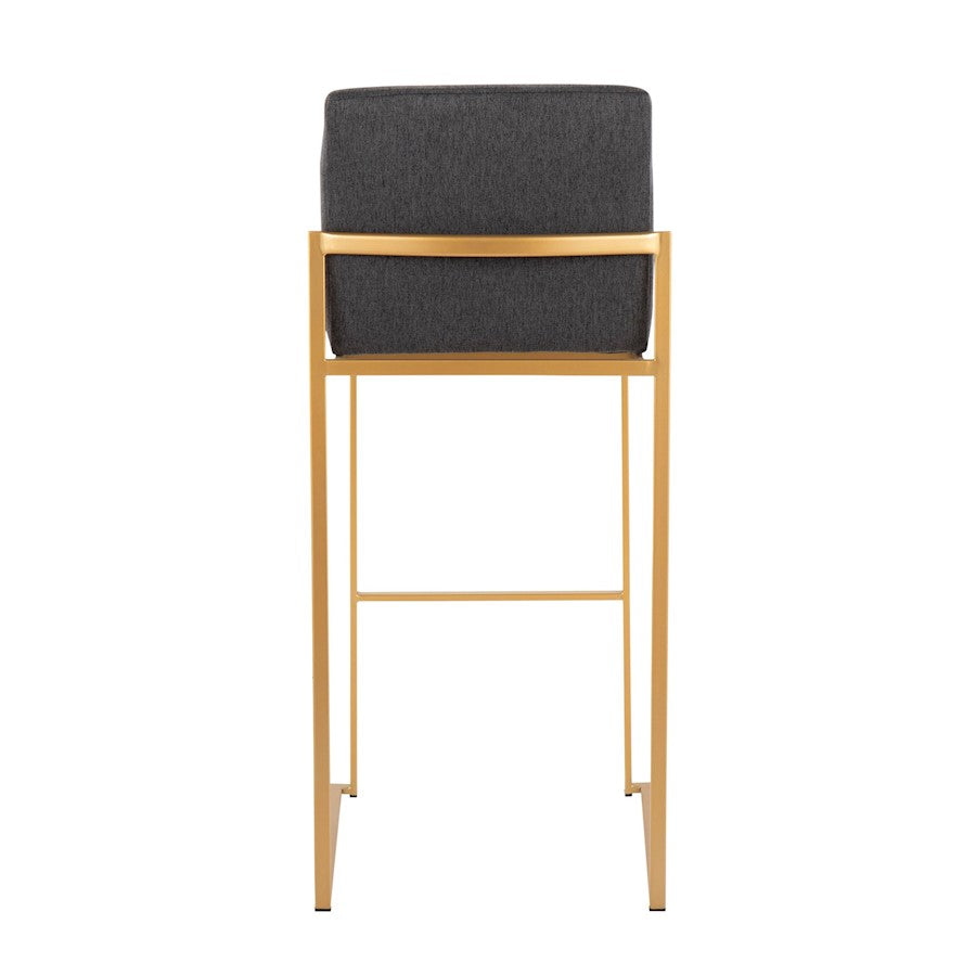 LumiSource Fuji High Back Barstool Set of 2 | Gold Steel Frame & Charcoal Fabric | Kitchen Island & Bar Seating | Model B30-FUJIHBAUFCHAR2