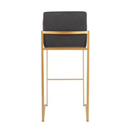 LumiSource Fuji High Back Barstool Set of 2 | Gold Steel Frame & Charcoal Fabric | Kitchen Island & Bar Seating | Model B30-FUJIHBAUFCHAR2