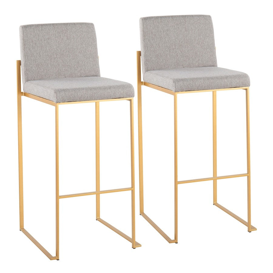 LumiSource Fuji High Back Barstool Set of 2 | Gold Steel Frame & Grey Fabric | Kitchen Island & Bar Seating | Model B30-FUJIHBAUFGY2