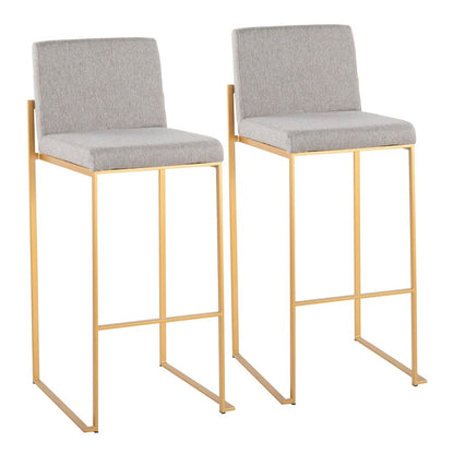 LumiSource Fuji High Back Barstool Set of 2 | Gold Steel Frame & Grey Fabric | Kitchen Island & Bar Seating | Model B30-FUJIHBAUFGY2