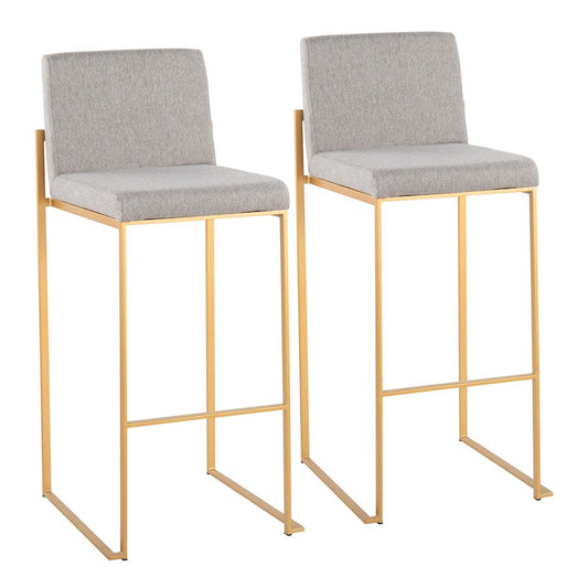 LumiSource Fuji High Back Barstool Set of 2 | Gold Steel Frame & Grey Fabric | Kitchen Island & Bar Seating | Model B30-FUJIHBAUFGY2