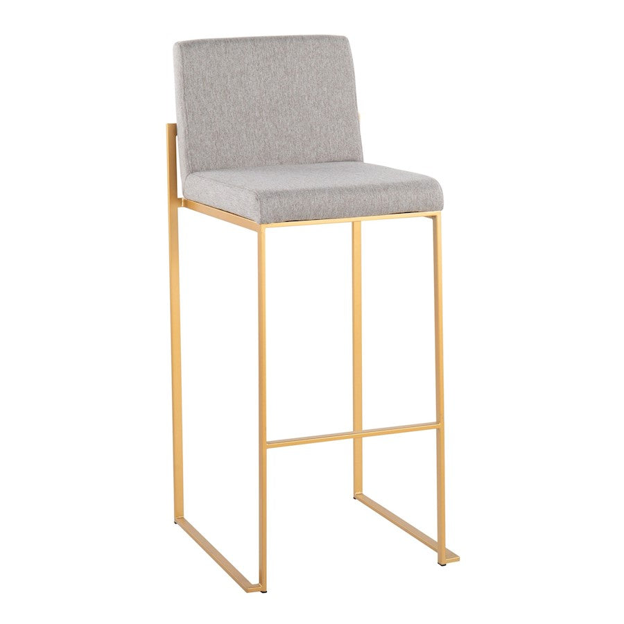 LumiSource Fuji High Back Barstool Set of 2 | Gold Steel Frame & Grey Fabric | Kitchen Island & Bar Seating | Model B30-FUJIHBAUFGY2