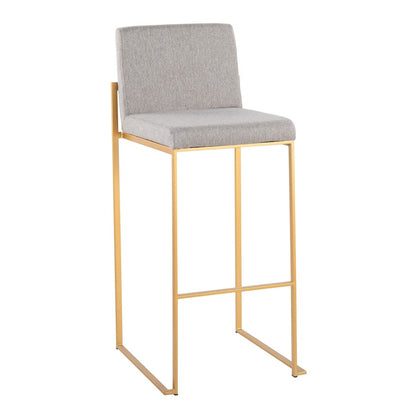 LumiSource Fuji High Back Barstool Set of 2 | Gold Steel Frame & Grey Fabric | Kitchen Island & Bar Seating | Model B30-FUJIHBAUFGY2