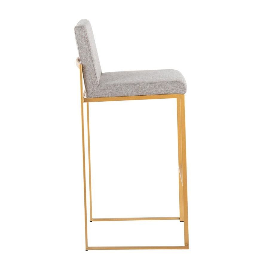 LumiSource Fuji High Back Barstool Set of 2 | Gold Steel Frame & Grey Fabric | Kitchen Island & Bar Seating | Model B30-FUJIHBAUFGY2