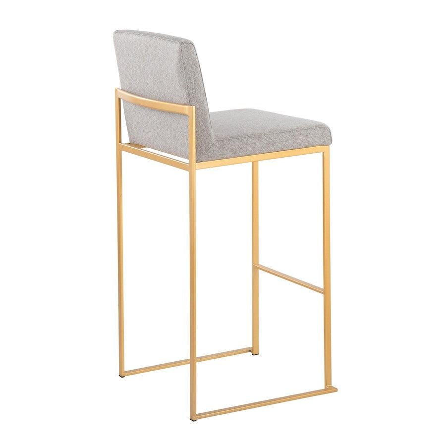 LumiSource Fuji High Back Barstool Set of 2 | Gold Steel Frame & Grey Fabric | Kitchen Island & Bar Seating | Model B30-FUJIHBAUFGY2