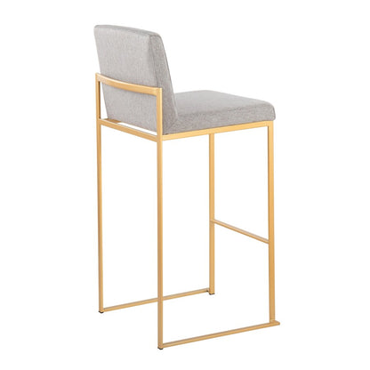 LumiSource Fuji High Back Barstool Set of 2 | Gold Steel Frame & Grey Fabric | Kitchen Island & Bar Seating | Model B30-FUJIHBAUFGY2