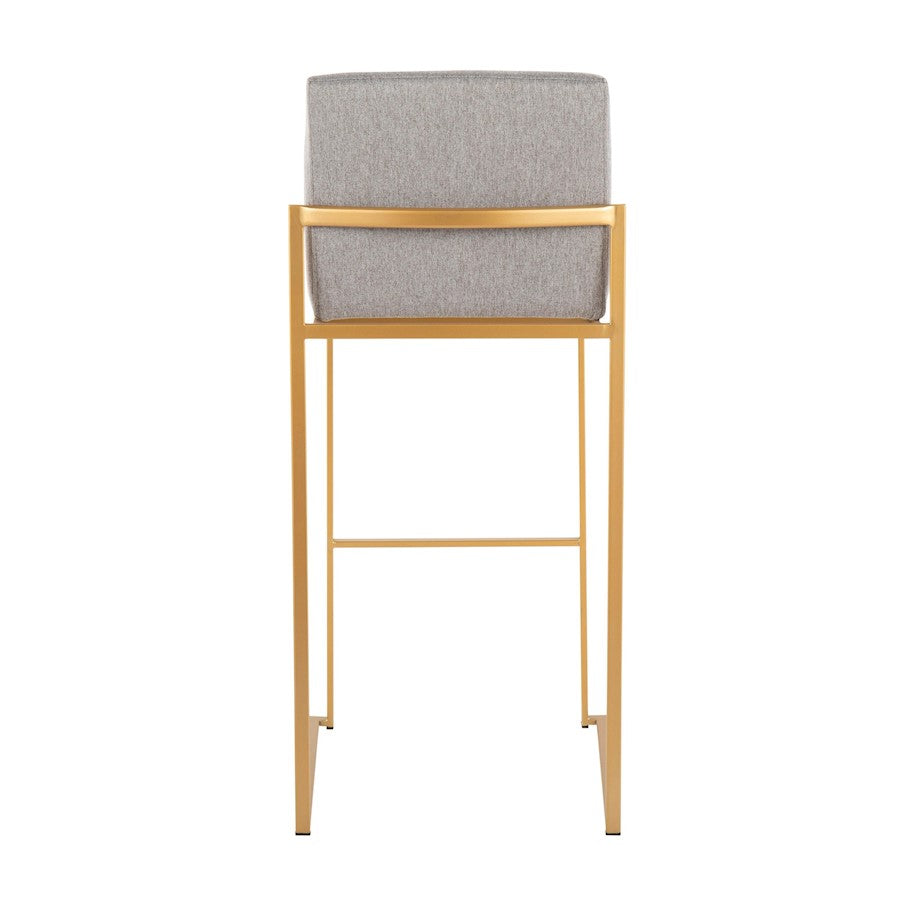 LumiSource Fuji High Back Barstool Set of 2 | Gold Steel Frame & Grey Fabric | Kitchen Island & Bar Seating | Model B30-FUJIHBAUFGY2
