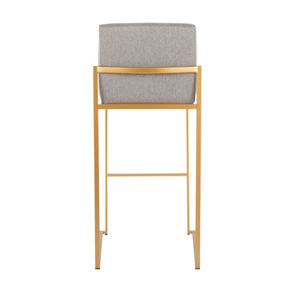 LumiSource Fuji High Back Barstool Set of 2 | Gold Steel Frame & Grey Fabric | Kitchen Island & Bar Seating | Model B30-FUJIHBAUFGY2
