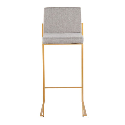LumiSource Fuji High Back Barstool Set of 2 | Gold Steel Frame & Grey Fabric | Kitchen Island & Bar Seating | Model B30-FUJIHBAUFGY2