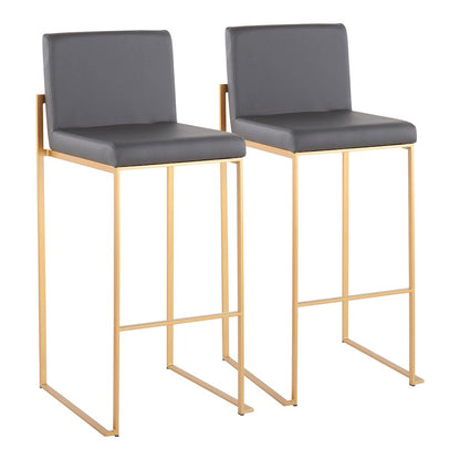 LumiSource Fuji High Back Barstool Set of 2 | Gold Steel Frame & Grey PU Leather | Kitchen Island & Bar Seating | Model B30-FUJIHBAUGY2