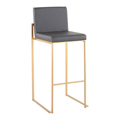 LumiSource Fuji High Back Barstool Set of 2 | Gold Steel Frame & Grey PU Leather | Kitchen Island & Bar Seating | Model B30-FUJIHBAUGY2