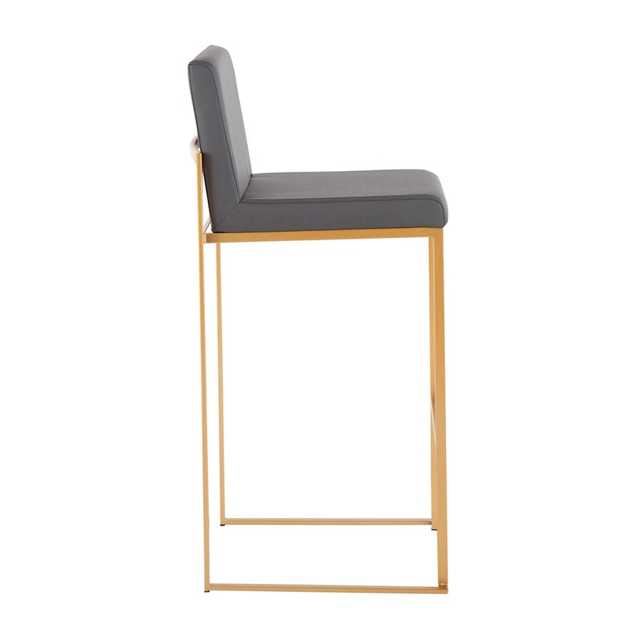 LumiSource Fuji High Back Barstool Set of 2 | Gold Steel Frame & Grey PU Leather | Kitchen Island & Bar Seating | Model B30-FUJIHBAUGY2