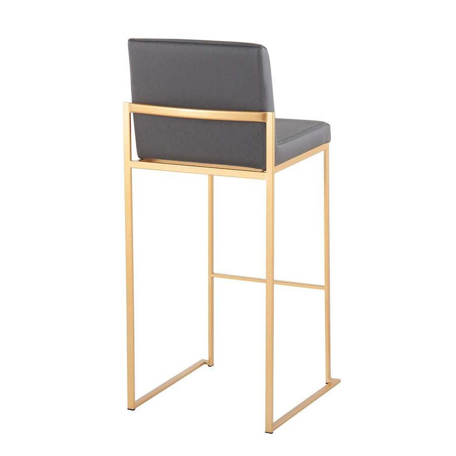 LumiSource Fuji High Back Barstool Set of 2 | Gold Steel Frame & Grey PU Leather | Kitchen Island & Bar Seating | Model B30-FUJIHBAUGY2