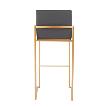 LumiSource Fuji High Back Barstool Set of 2 | Gold Steel Frame & Grey PU Leather | Kitchen Island & Bar Seating | Model B30-FUJIHBAUGY2