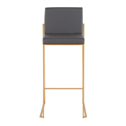 LumiSource Fuji High Back Barstool Set of 2 | Gold Steel Frame & Grey PU Leather | Kitchen Island & Bar Seating | Model B30-FUJIHBAUGY2
