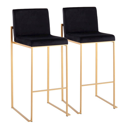 LumiSource Fuji High Back Barstool Set of 2 | Gold Steel and Black Velvet | Kitchen Island & Bar Seating | 40.5in H, 31in | Model B30-FUJIHBAUVBK2