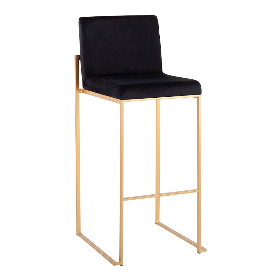 LumiSource Fuji High Back Barstool Set of 2 | Gold Steel and Black Velvet | Kitchen Island & Bar Seating | 40.5in H, 31in | Model B30-FUJIHBAUVBK2